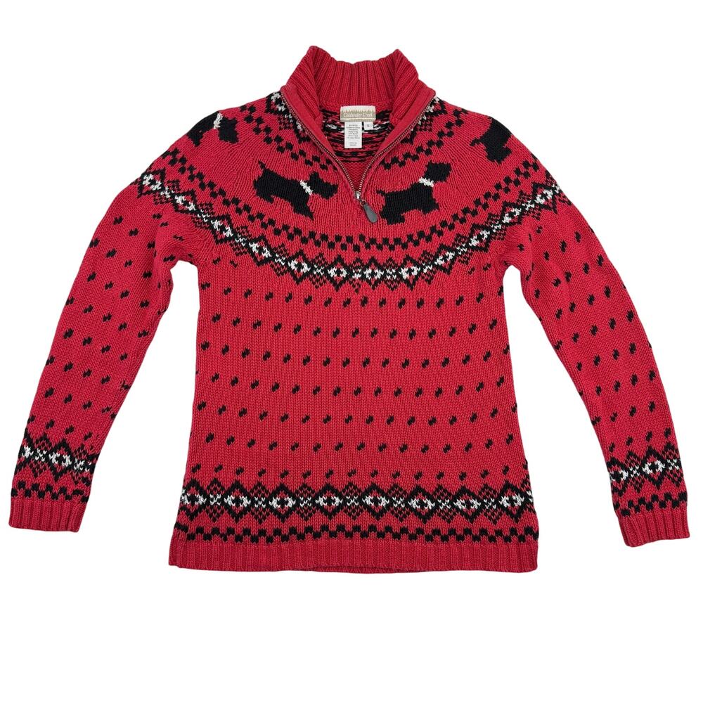 Vintage 90s Y2K Coldwater Creek Fair Isle Sweater Women’s S Red Quarter Zip